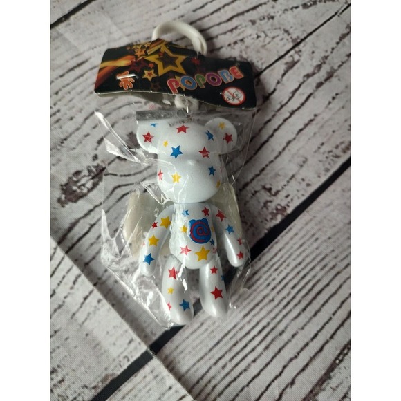 Popobe Bear White With Yellow,red,blue Stars Keychain Backpack Clip New - Picture 1 of 4